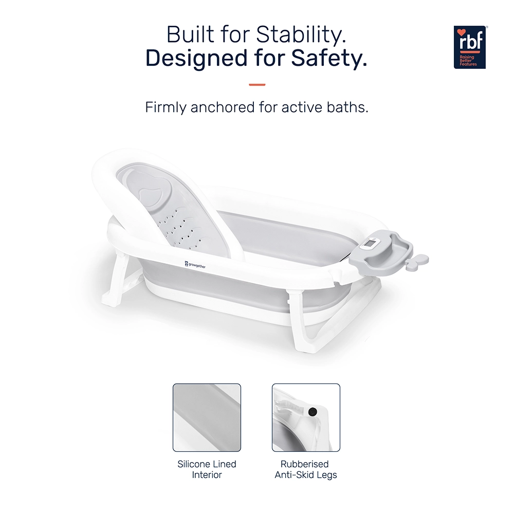 Growgether Bathtub Set with Ergonomic Spinal Support | Foldable Space-Saving Design | Suitable for 0–36 Months