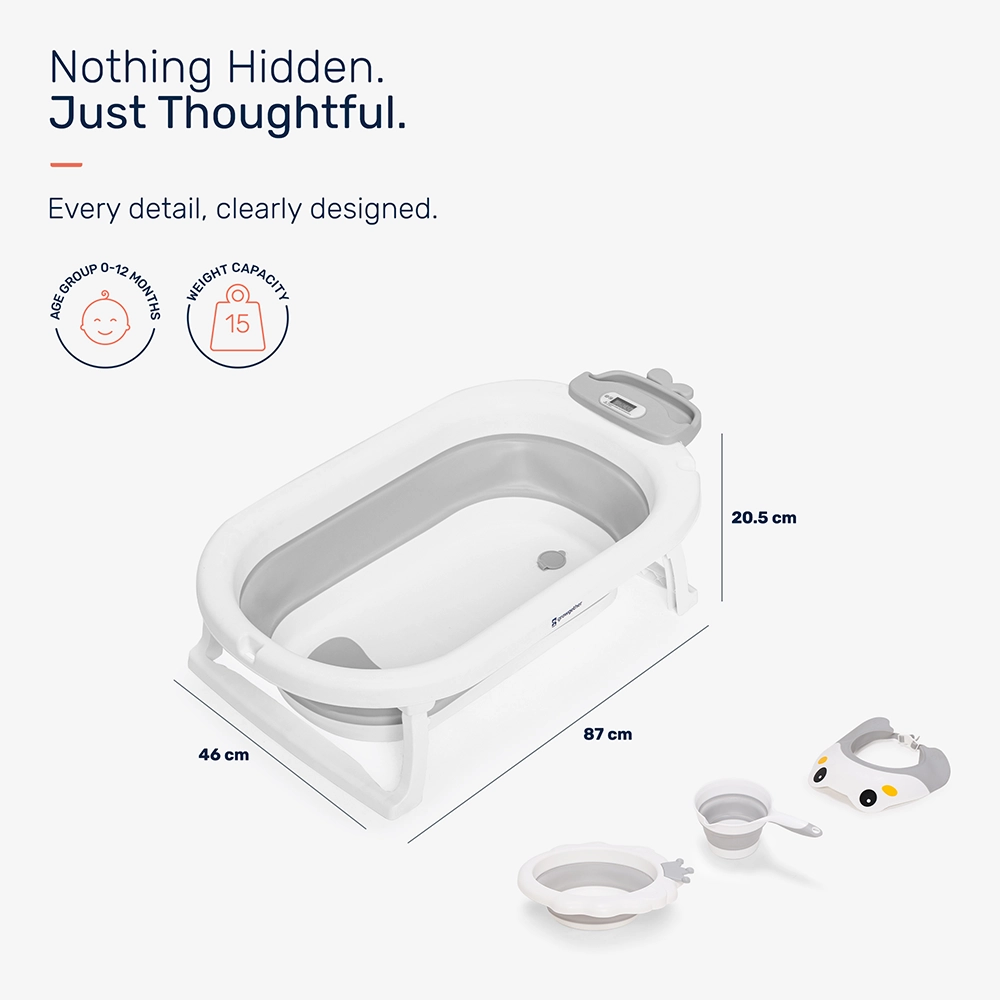 Growgether Bathtub Set with Ergonomic Spinal Support | Foldable Space-Saving Design | Suitable for 0–36 Months
