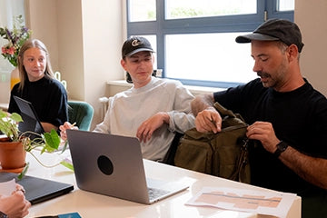Reviewing the MOVA bag design at the Growgether studio