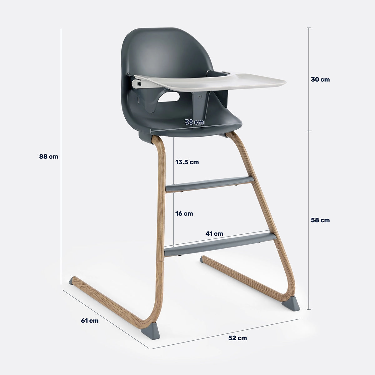 Gravity High Chair – Adjustable Baby Feeding High Chair with Removable Tray & Machine Washable Seat Cushion | From 6 months to 5 years