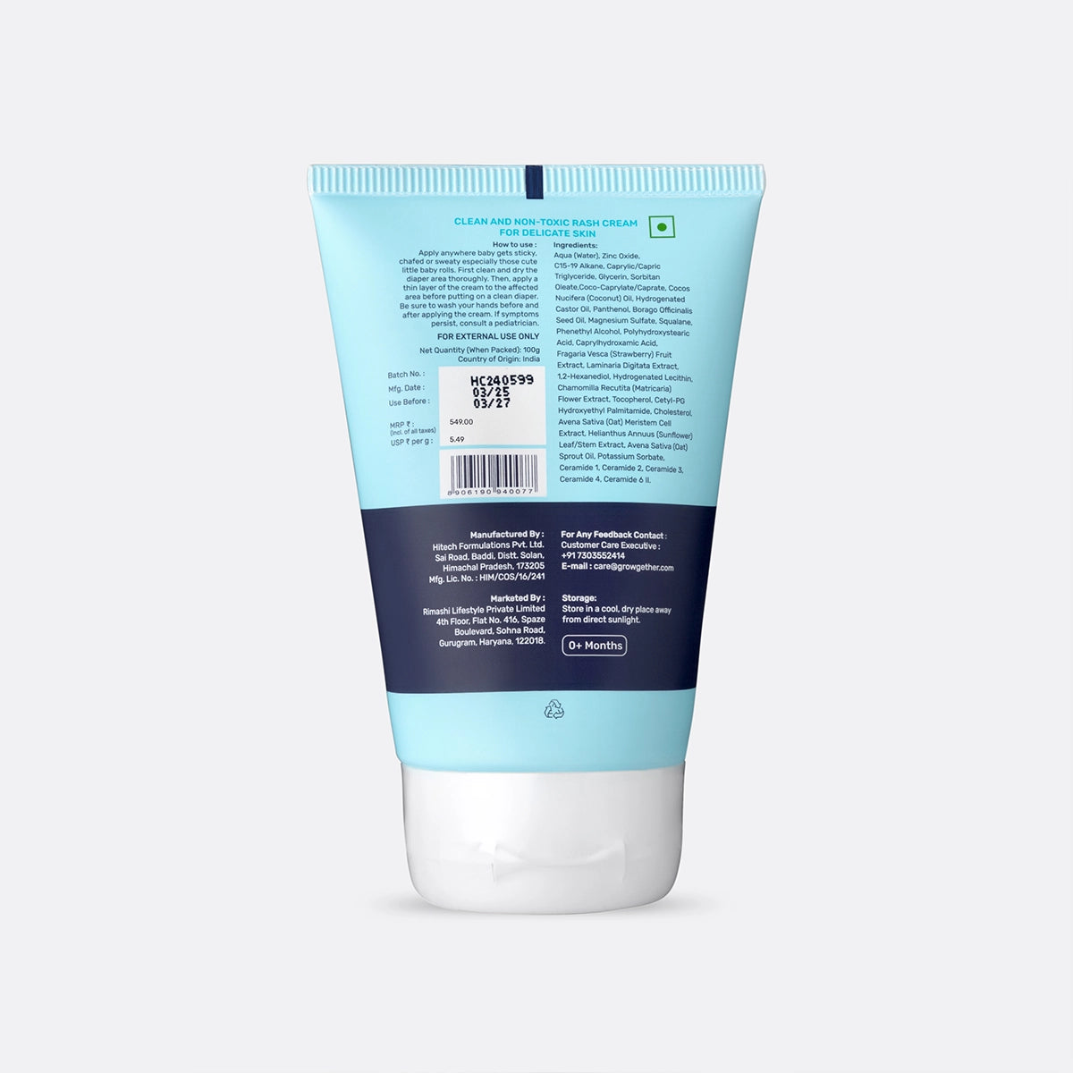 Diaper Rash Cream with Zinc Oxide | Newborns & Toddlers | Hypoallergenic Formula | 100g