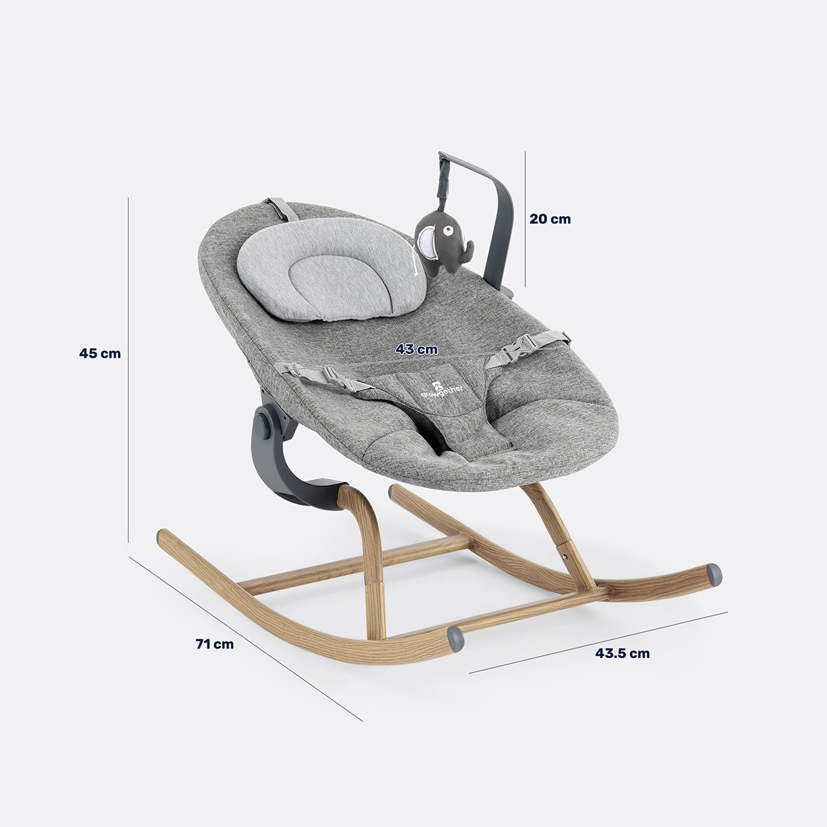 Baby Rocker with Adjustable Recline, 3 Point Safety Harness & Toy Bar for Newborn