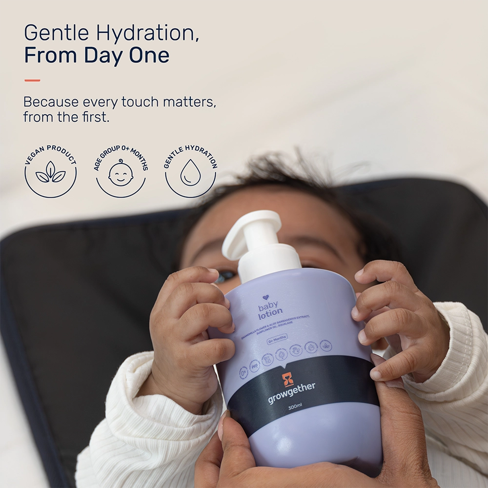 Growgether Baby Lotion for Gentle Hydration & Soothing Care | Non-Sticky | Safe for Babies 0+ Months