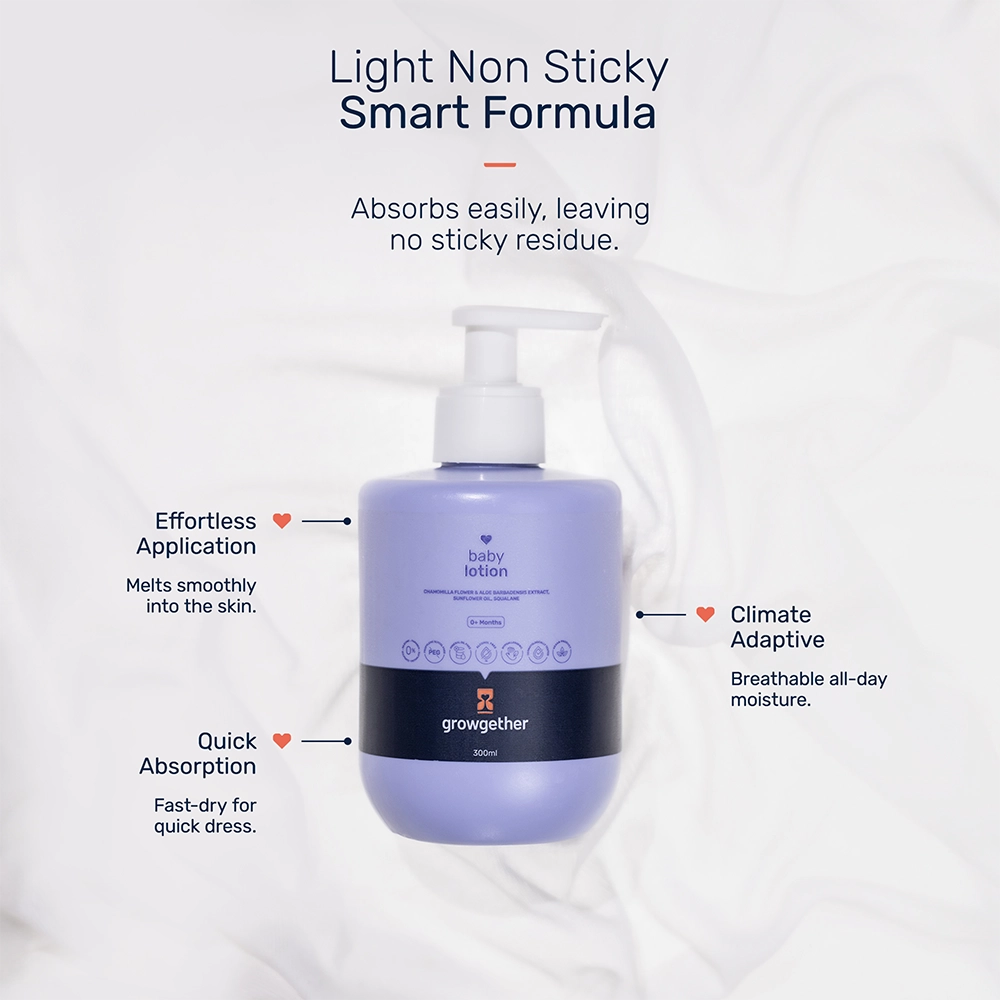 Growgether Baby Lotion for Gentle Hydration & Soothing Care | Non-Sticky | Safe for Babies 0+ Months