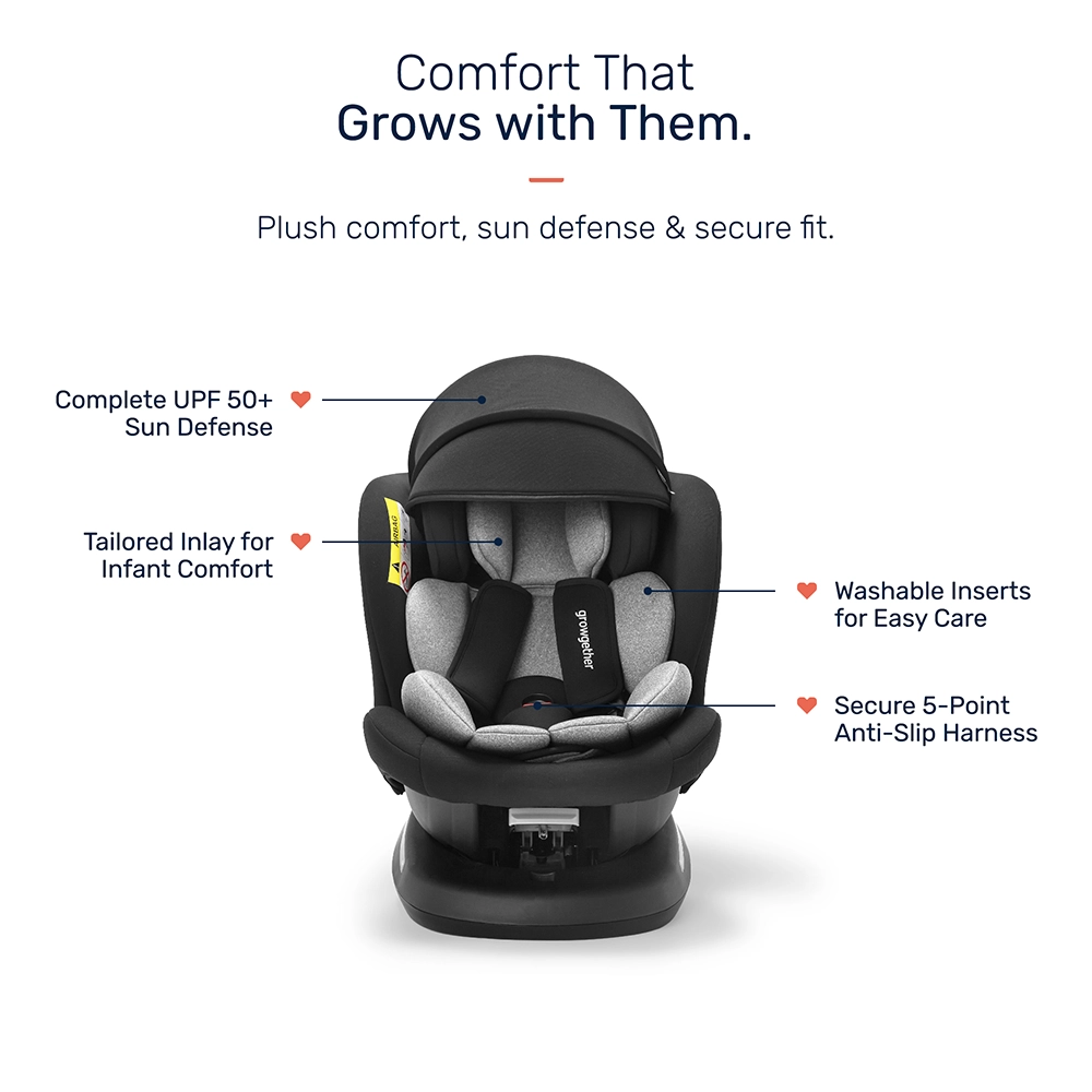 Growgether Rydda Car Seat with Ultra-Flexible 360 Degree Rotation | Multifunctional ISOFIX Safety | Grows with your child from 0-12 Years