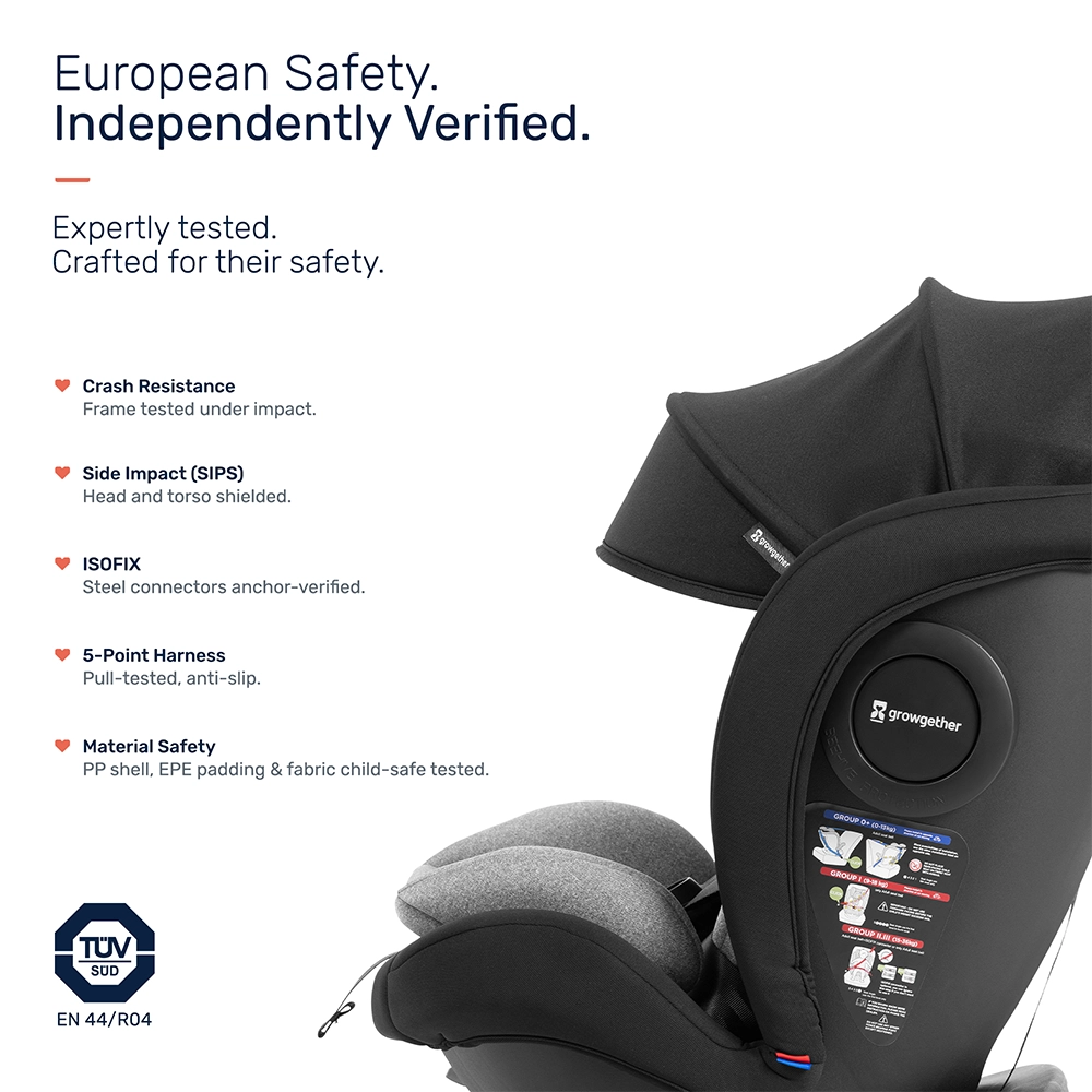 Growgether Rydda Car Seat with Ultra-Flexible 360 Degree Rotation | Multifunctional ISOFIX Safety | Grows with your child from 0-12 Years