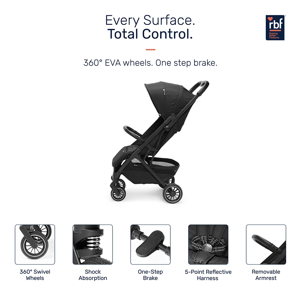 Growgether Velox Baby Stroller for Structured City Stability | Thick Padded Seat, Large Storage & UV-Protected Canopy | 0-4 years