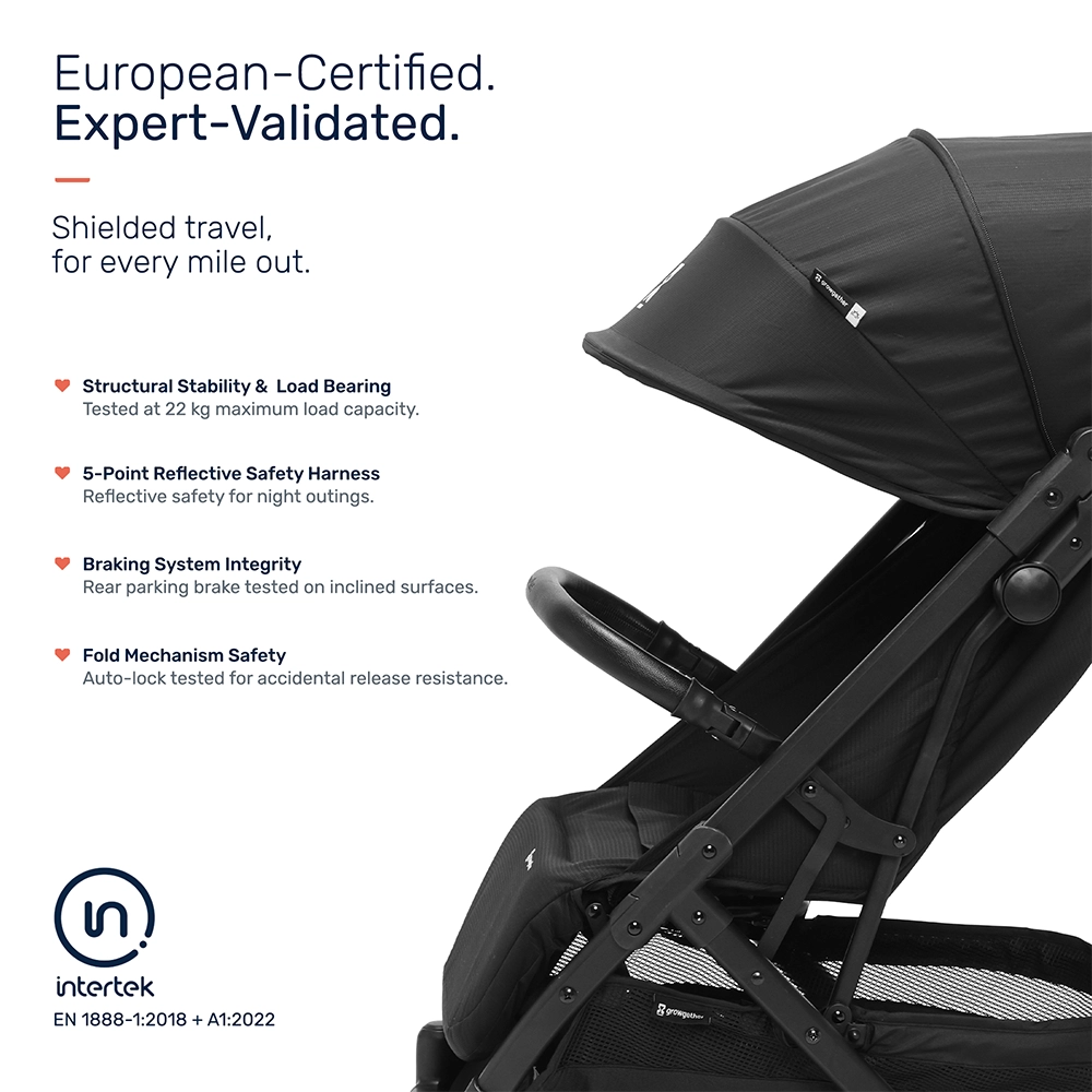 Growgether Velox Baby Stroller for Structured City Stability | Thick Padded Seat, Large Storage & UV-Protected Canopy | 0-4 years