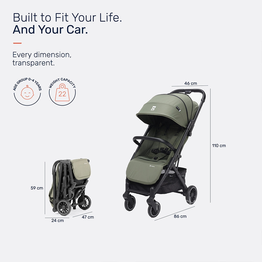 Growgether Velox Baby Stroller for Structured City Stability | Thick Padded Seat, Large Storage & UV-Protected Canopy | 0-4 years
