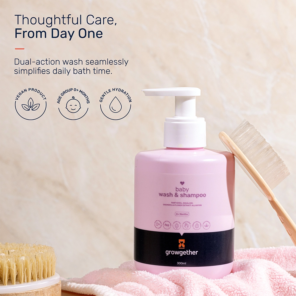 Growgether Baby Wash & Shampoo for Tear-Free Cleansing & Scalp Care | Safe from Birth (0+ Months)