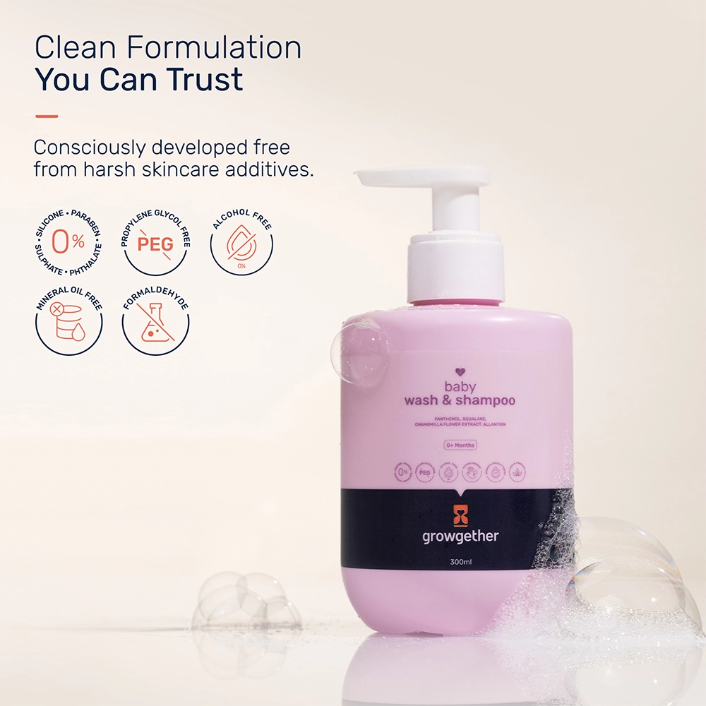 Growgether Baby Wash & Shampoo for Tear-Free Cleansing & Scalp Care | Safe from Birth (0+ Months)
