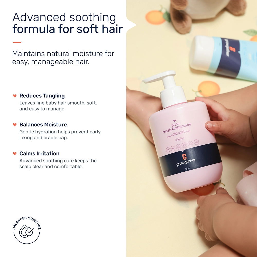 Growgether Baby Wash & Shampoo for Tear-Free Cleansing & Scalp Care | Safe from Birth (0+ Months)